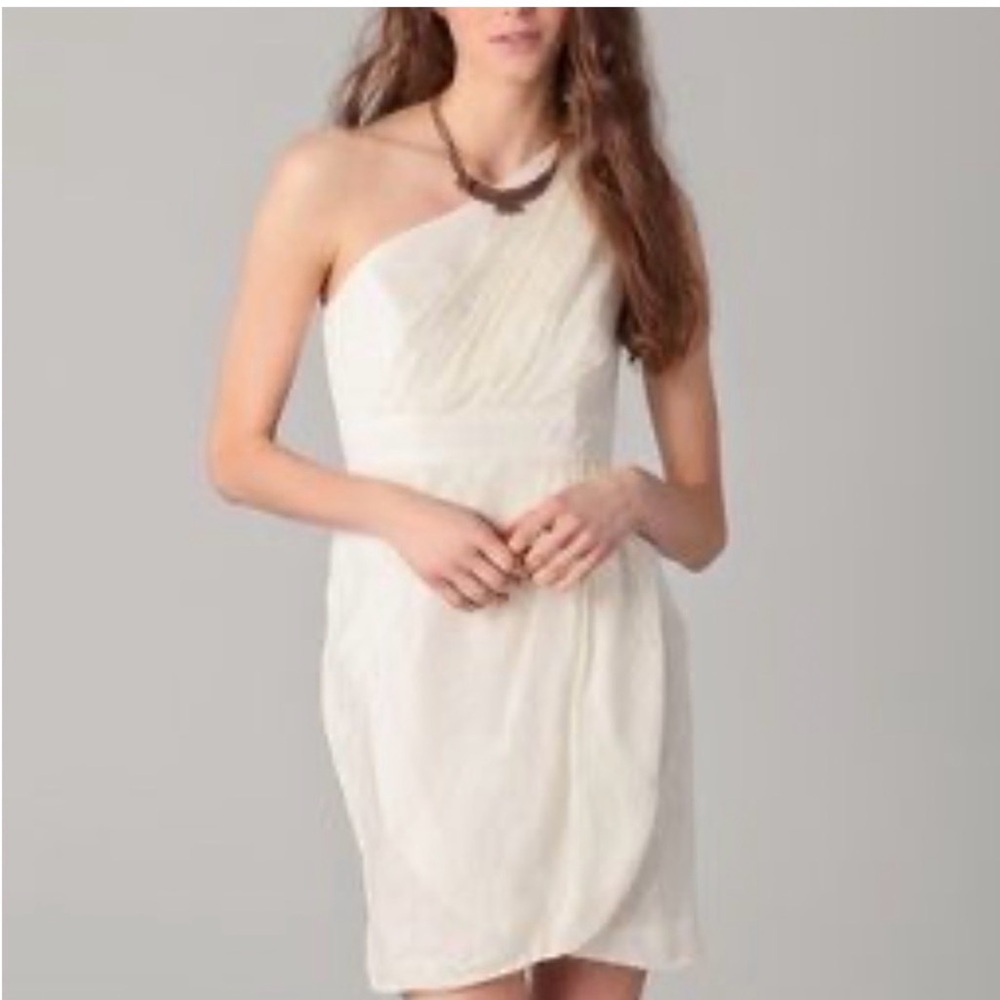 Shoshanna ivory silk one-shoulder cocktail dress, Size 0